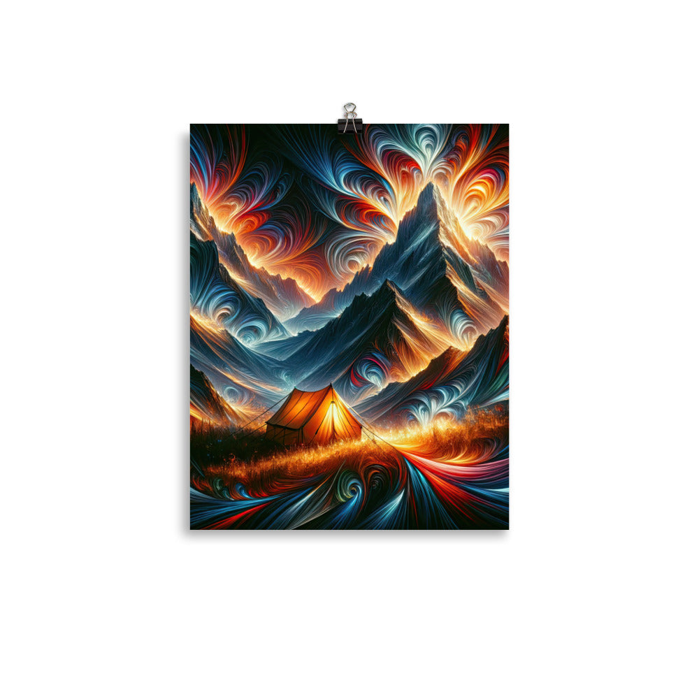Abstrakte Kunst der Alpen, wo die Berge mit dynamischen Farben und Mustern pulsieren und eine Szene Energie schaffen - Enhanced Matte camping xxx yyy zzz 27.9 x 35.6 cm