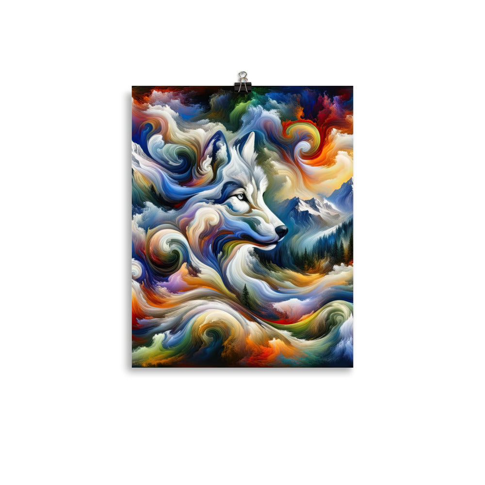 Abstraktes Alpen Gemälde: Wirbelnde Farben und Majestätischer Wolf, Silhouette (AN) - Poster xxx yyy zzz 27.9 x 35.6 cm