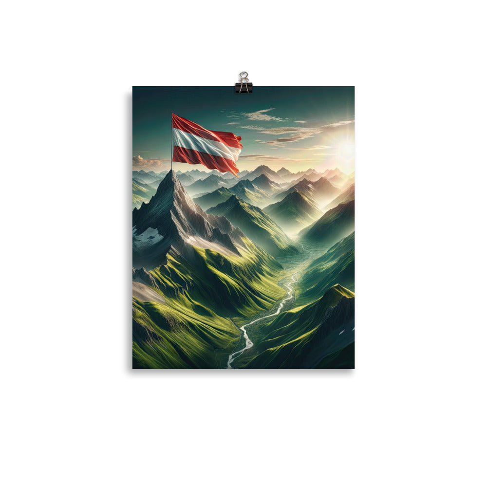 Alpen Gebirge: Fotorealistische Bergfläche mit Österreichischer Flagge - Poster berge xxx yyy zzz 27.9 x 35.6 cm