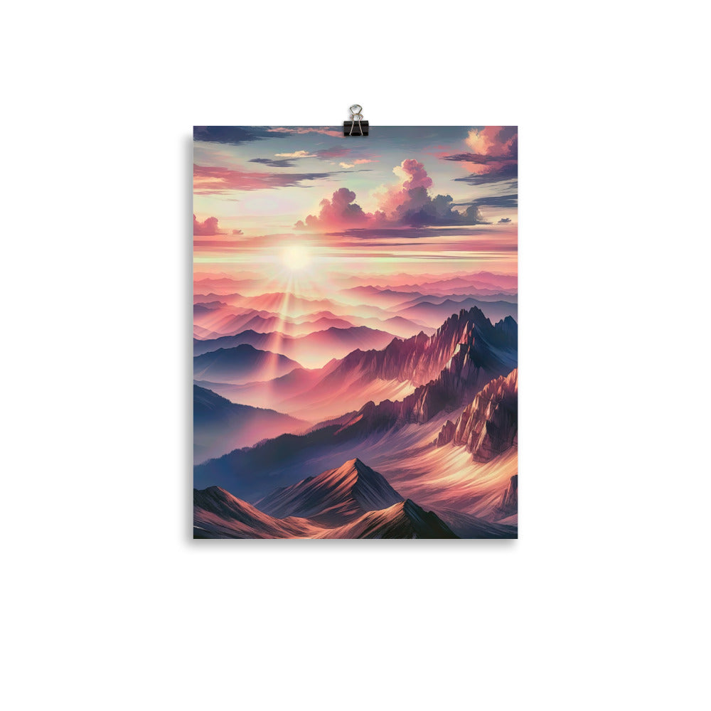 Schöne Berge bei Sonnenaufgang: Malerei in Pastelltönen - Poster berge xxx yyy zzz 27.9 x 35.6 cm
