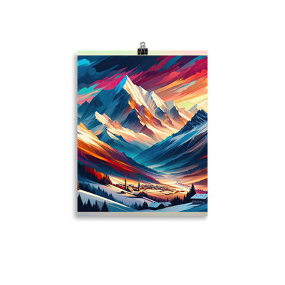 Moderne geometrische Alpen Kunst: Warmer Sonnenuntergangs Schein auf Schneegipfeln - Poster berge xxx yyy zzz 27.9 x 35.6 cm