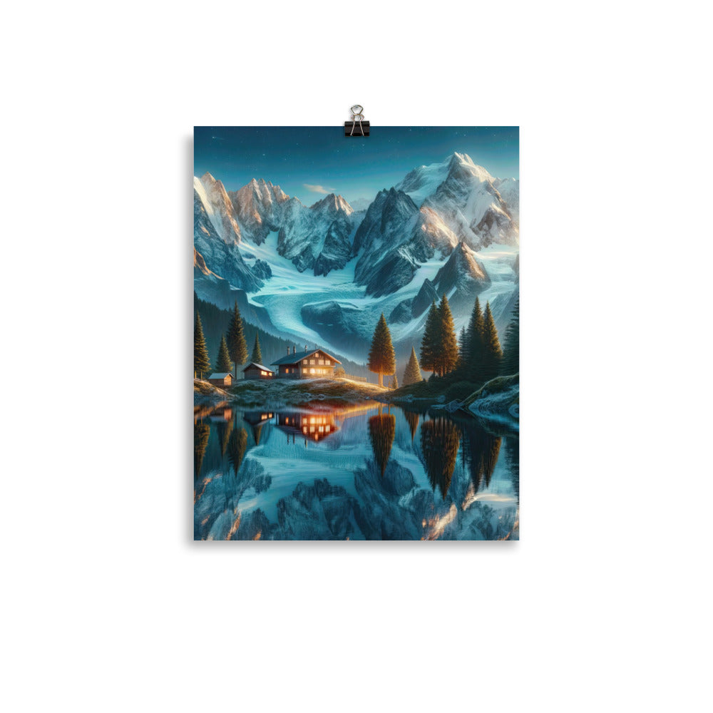 Stille Alpenmajestätik: Digitale Kunst mit Schnee und Bergsee-Spiegelung - Poster berge xxx yyy zzz 27.9 x 35.6 cm