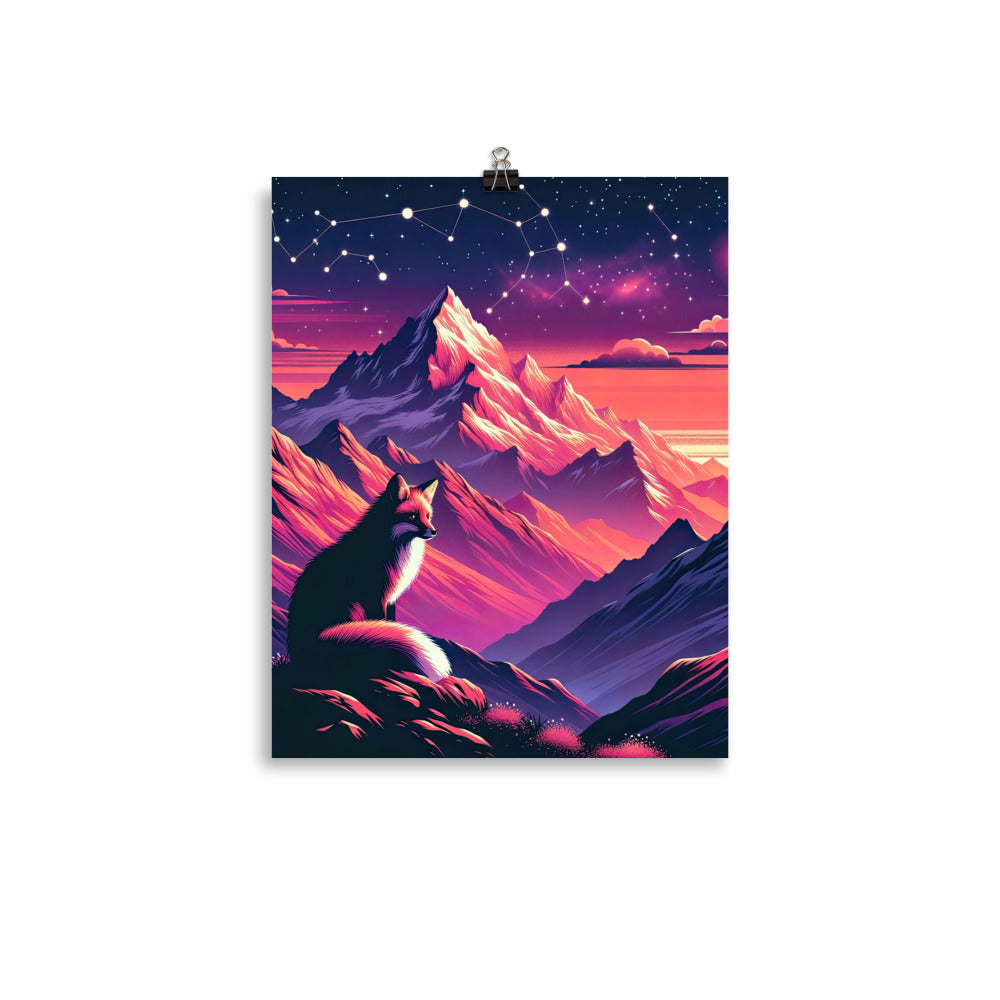 Fuchs im dramatischen Sonnenuntergang: Digitale Bergillustration in Abendfarben - Poster camping xxx yyy zzz 27.9 x 35.6 cm
