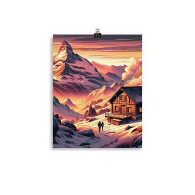 Berghütte im goldenen Sonnenuntergang: Digitale Alpenillustration - Poster berge xxx yyy zzz 27.9 x 35.6 cm