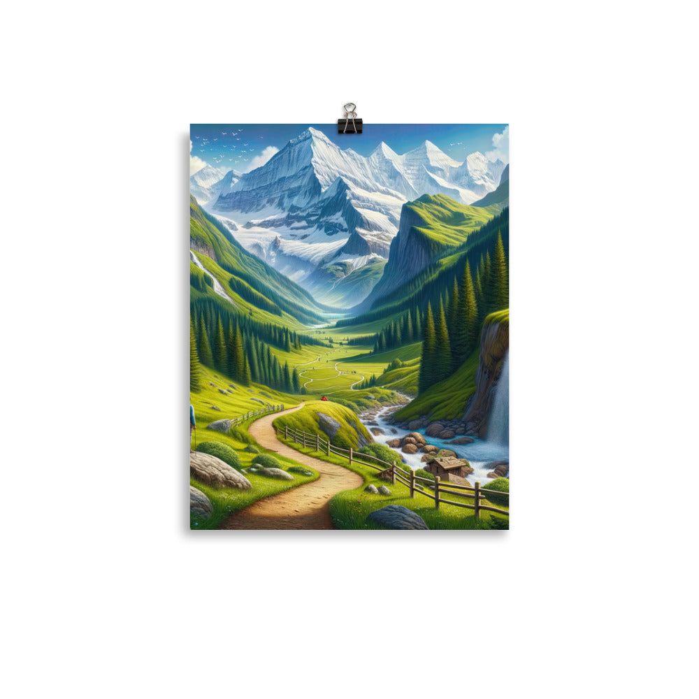 Wanderer in den Bergen und Wald: Digitale Malerei mit grünen kurvenreichen Pfaden - Poster wandern xxx yyy zzz 27.9 x 35.6 cm