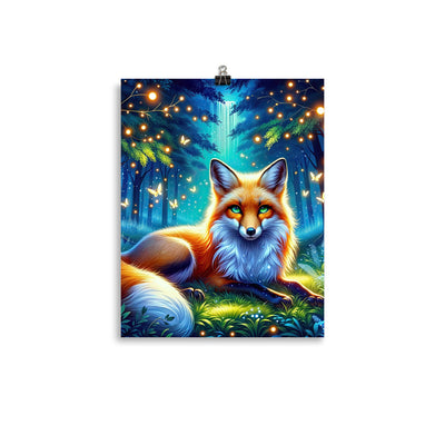 Funkelnder Nachtfuchs auf Waldlichtung mit Feuerwerk - Poster camping xxx yyy zzz 27.9 x 35.6 cm