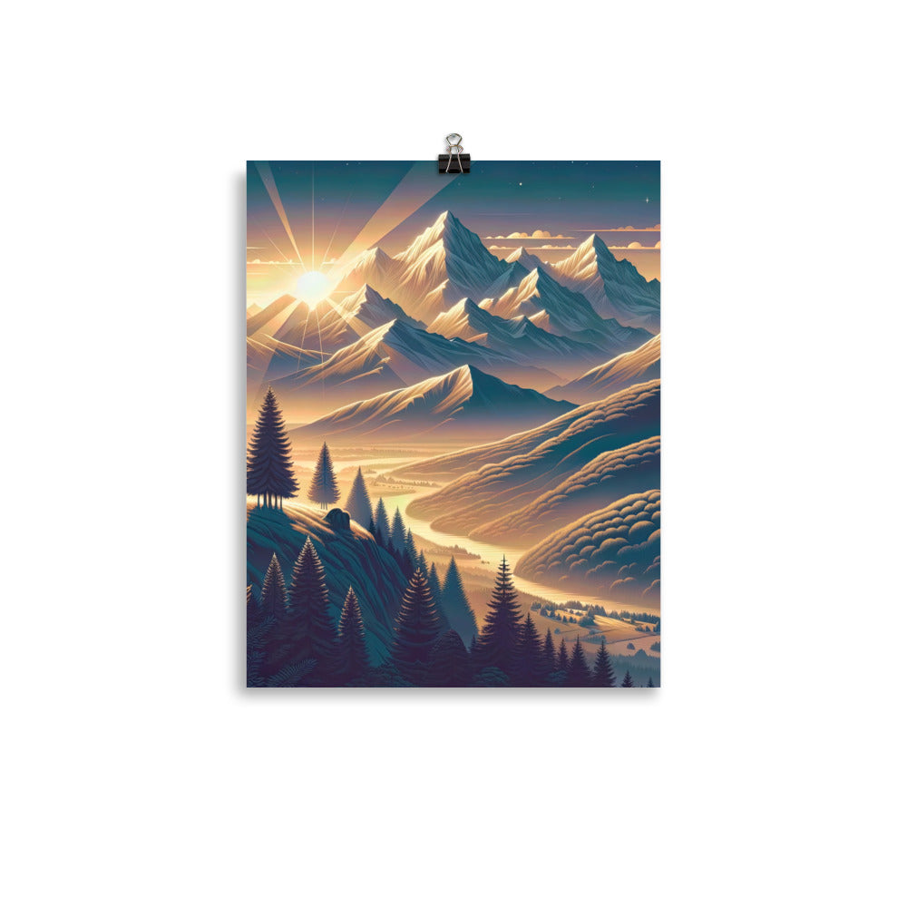 Alpen-Morgendämmerung, erste Sonnenstrahlen auf Schneegipfeln - Poster berge xxx yyy zzz 27.9 x 35.6 cm