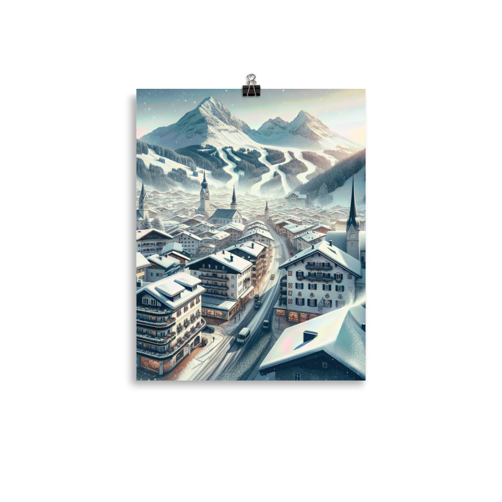 Winter in Kitzbühel: Digitale Malerei von schneebedeckten Dächern - Poster berge xxx yyy zzz 27.9 x 35.6 cm