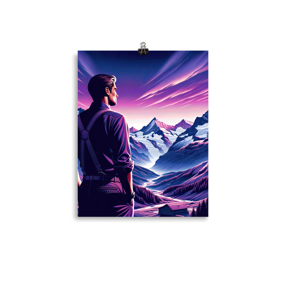 Wanderer in alpiner Dämmerung, schneebedeckte Gipfel ins Unendliche - Poster wandern xxx yyy zzz 27.9 x 35.6 cm