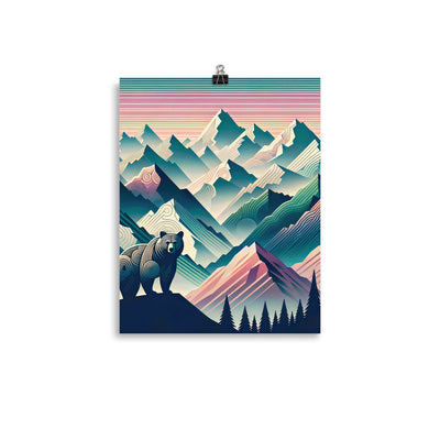 Bär im Panoramablick der Alpen, moderne Kunst-Gebirgsschichten - Poster camping xxx yyy zzz 27.9 x 35.6 cm