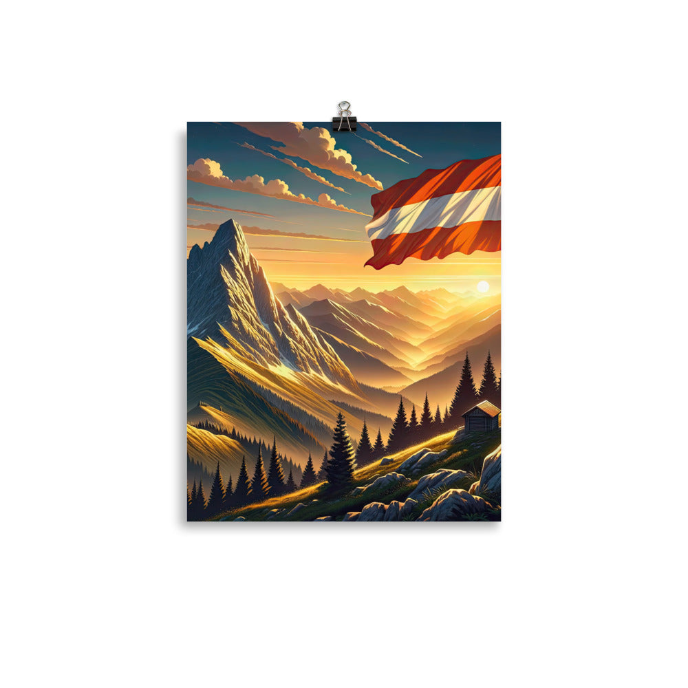 Ruhiger Alpenabend mit österreichischer Flagge und goldenem Sonnenuntergang - Poster berge xxx yyy zzz 27.9 x 35.6 cm