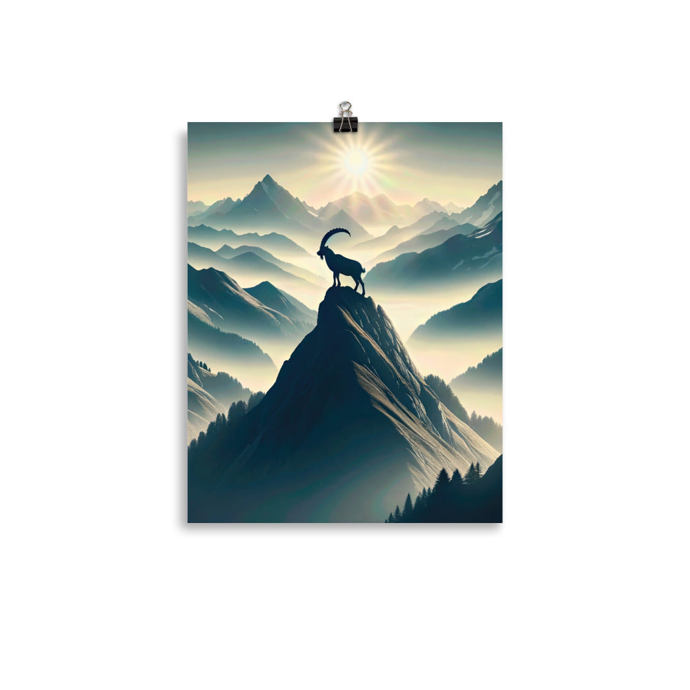 Morgendlicher Steinbock auf Alpengipfel, steile Berghänge - Poster berge xxx yyy zzz 27.9 x 35.6 cm