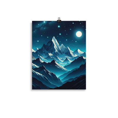 Sternenklare Nacht über den Alpen, Vollmondschein auf Schneegipfeln - Poster berge xxx yyy zzz 27.9 x 35.6 cm