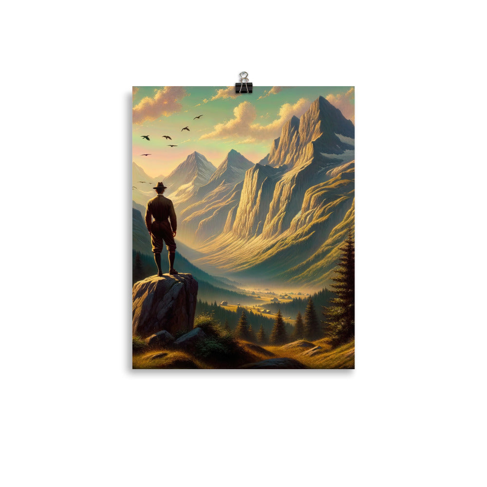 Ölgemälde eines Schweizer Wanderers in den Alpen bei goldenem Sonnenlicht - Poster wandern xxx yyy zzz 27.9 x 35.6 cm