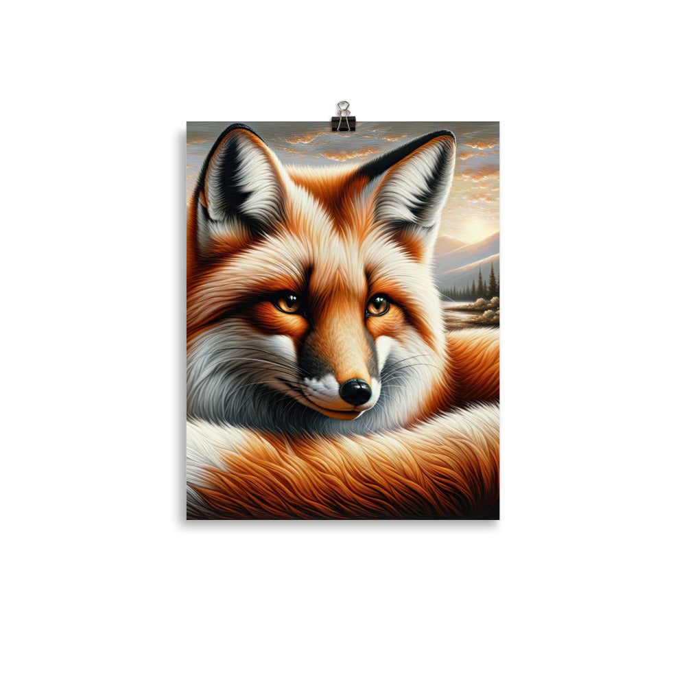 Ölgemälde eines nachdenklichen Fuchses mit weisem Blick - Poster camping xxx yyy zzz 27.9 x 35.6 cm