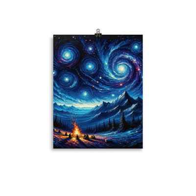Sternennacht über den Alpen inspiriertes Ölgemälde, mystischer Nachthimmel in Blau - Poster camping xxx yyy zzz 27.9 x 35.6 cm