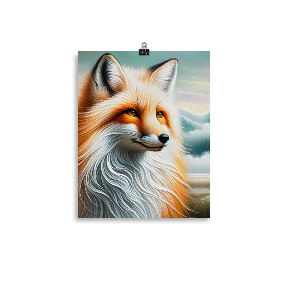 Ölgemälde eines anmutigen, intelligent blickenden Fuchses in Orange-Weiß - Poster camping xxx yyy zzz 27.9 x 35.6 cm