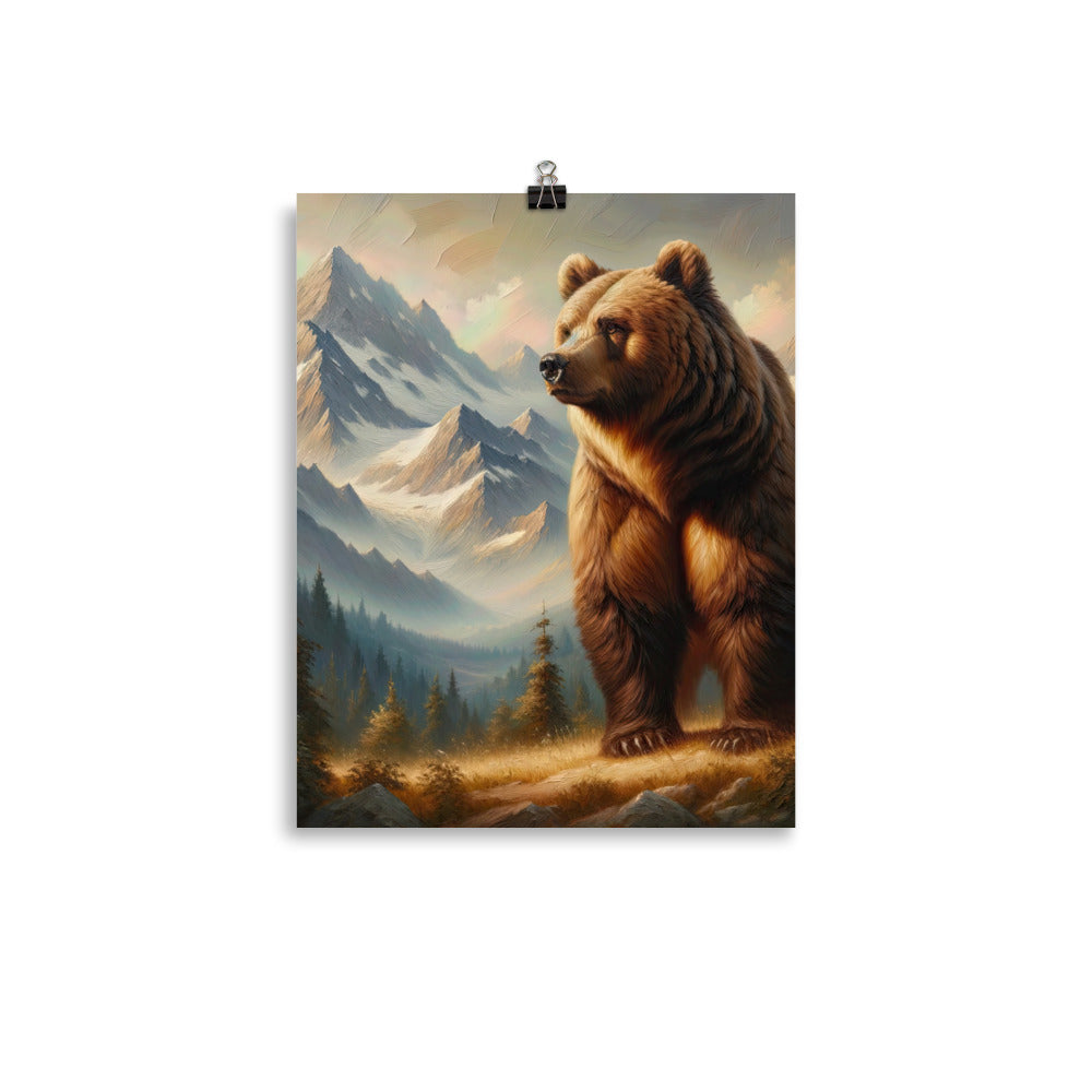 Ölgemälde eines königlichen Bären vor der majestätischen Alpenkulisse - Poster camping xxx yyy zzz 27.9 x 35.6 cm