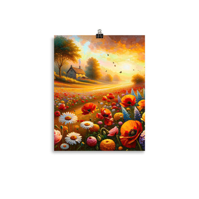 Ölgemälde eines Blumenfeldes im Sonnenuntergang, leuchtende Farbpalette - Poster camping xxx yyy zzz 27.9 x 35.6 cm