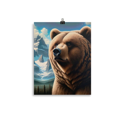 Realistisches Ölgemälde eines männlichen Bären in den Bergen mit Fokus auf Stärke und Schärfe - Poster camping xxx yyy zzz 27.9 x 35.6 cm