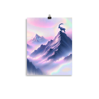 Pastellzeichnung der Alpen im Morgengrauen mit Steinbock in Rosa- und Lavendeltönen - Poster berge xxx yyy zzz 27.9 x 35.6 cm