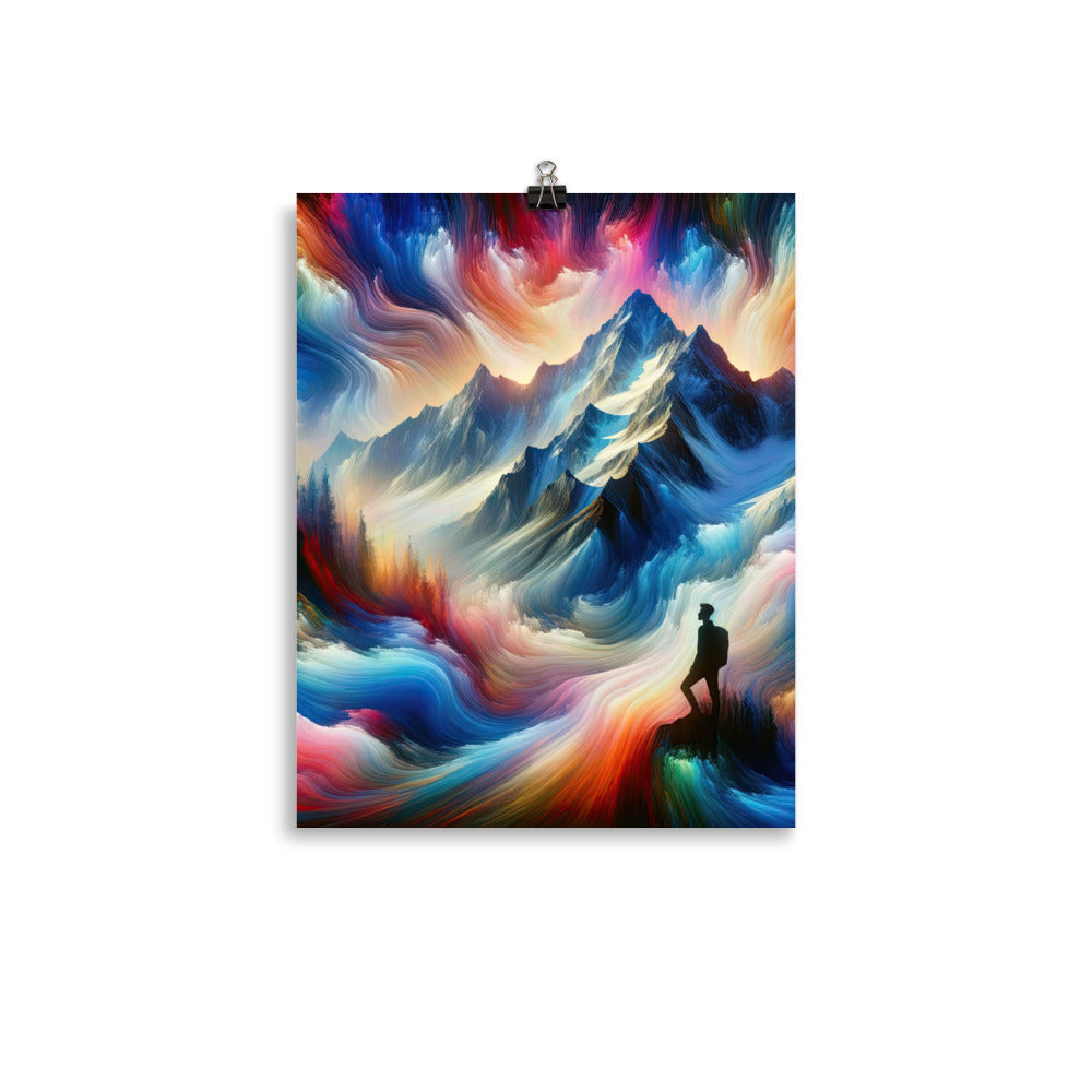 Foto eines abstrakt-expressionistischen Alpengemäldes mit Wanderersilhouette - Poster wandern xxx yyy zzz 27.9 x 35.6 cm
