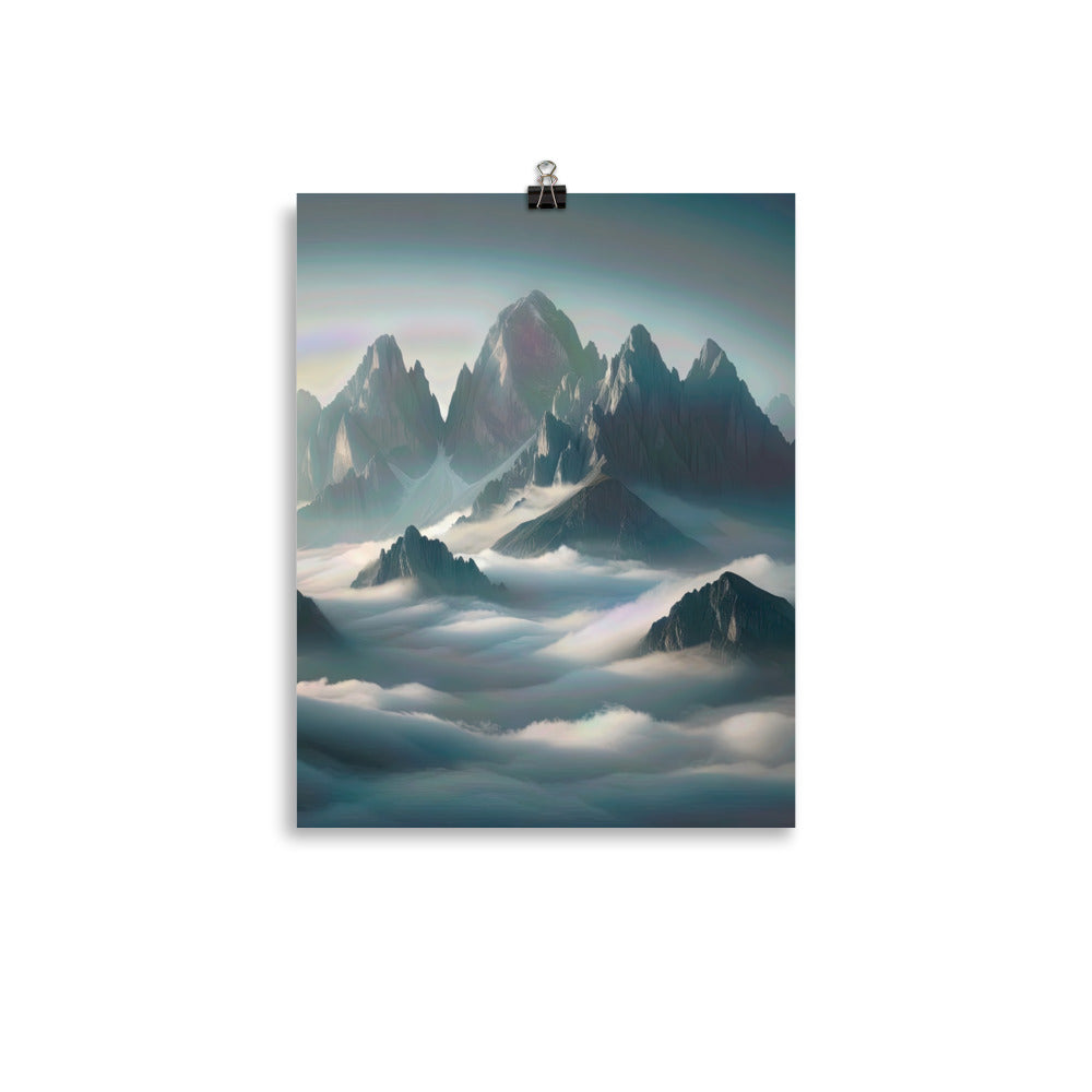 Foto eines nebligen Alpenmorgens, scharfe Gipfel ragen aus dem Nebel - Poster berge xxx yyy zzz 27.9 x 35.6 cm