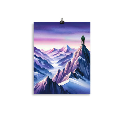 Aquarell eines Bergsteigers auf einem Alpengipfel in der Abenddämmerung - Poster wandern xxx yyy zzz 27.9 x 35.6 cm