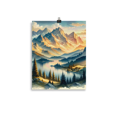 Aquarell der Alpenpracht bei Sonnenuntergang, Berge im goldenen Licht - Poster berge xxx yyy zzz 27.9 x 35.6 cm
