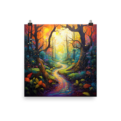 Wald und Wanderweg - Bunte, farbenfrohe Malerei - Poster camping xxx 30.5 x 30.5 cm