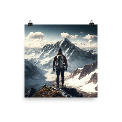 Wanderer auf Berg von hinten - Malerei - Poster berge xxx 30.5 x 30.5 cm