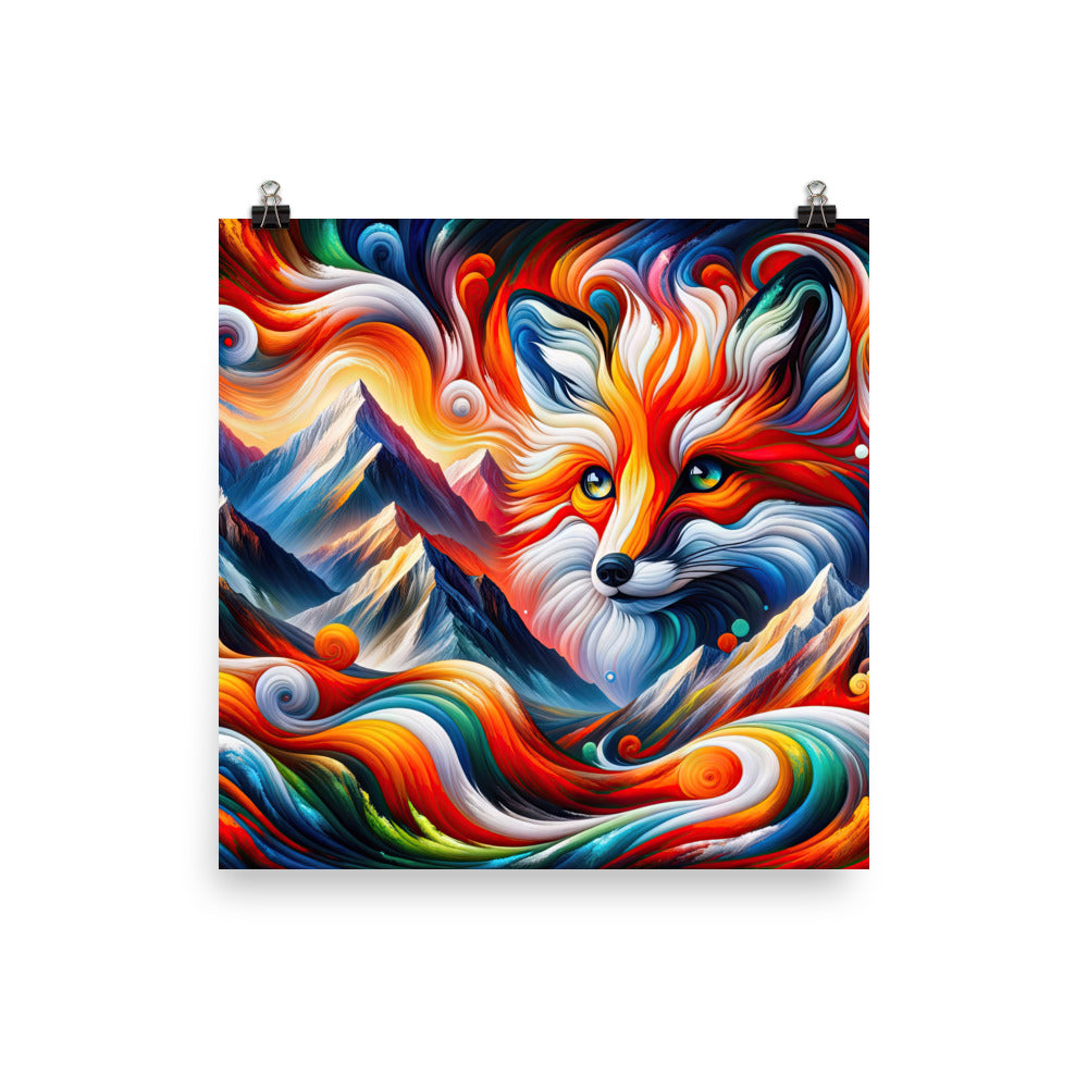 Abstrakte Kunst der Alpen voller lebendiger Farben und dynamischer Bewegung. Es dominiert ein farbiger Fuchs - Enhanced Matte Paper camping xxx yyy zzz 30.5 x 30.5 cm