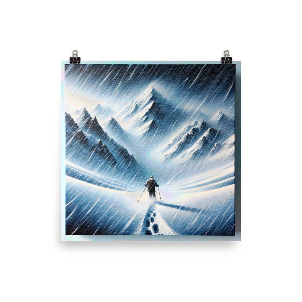 Wanderer und Bergsteiger im Schneesturm: Acrylgemälde der Alpen - Poster wandern xxx yyy zzz 30.5 x 30.5 cm