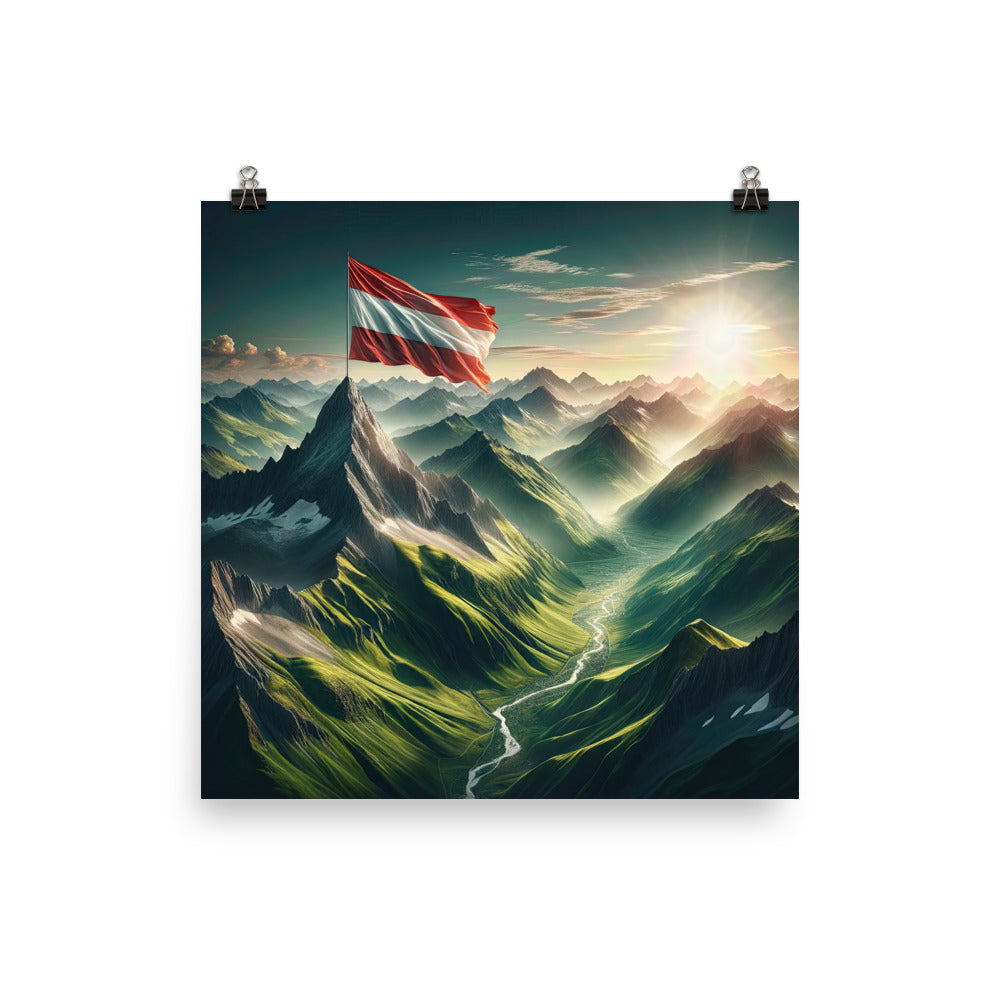 Alpen Gebirge: Fotorealistische Bergfläche mit Österreichischer Flagge - Poster berge xxx yyy zzz 30.5 x 30.5 cm