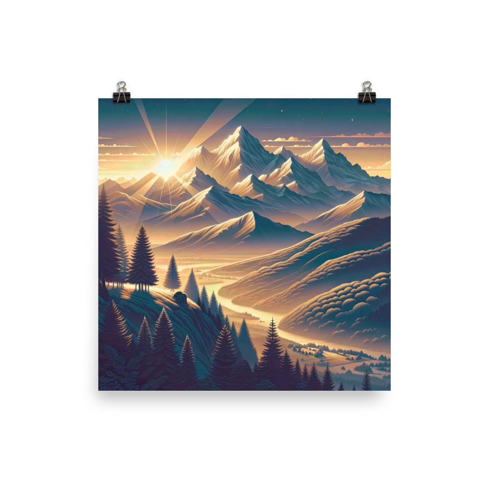Alpen-Morgendämmerung, erste Sonnenstrahlen auf Schneegipfeln - Poster berge xxx yyy zzz 30.5 x 30.5 cm