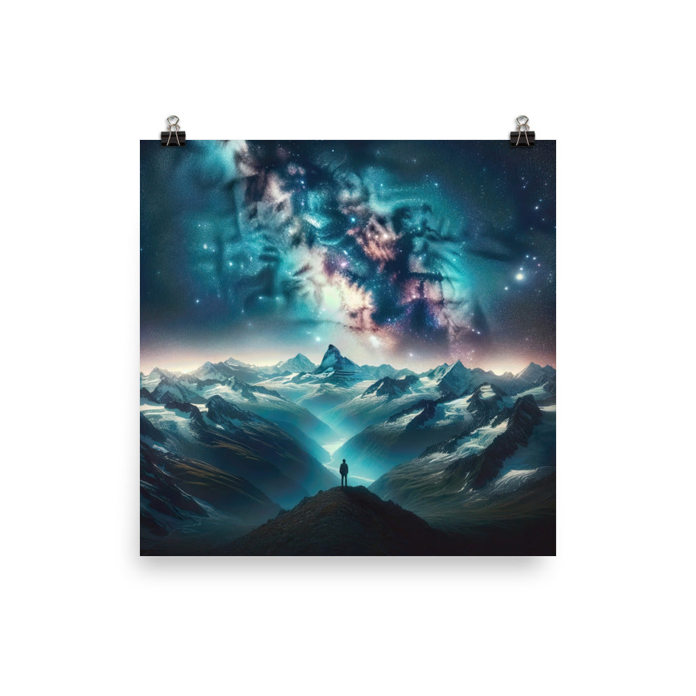Alpennacht mit Milchstraße: Digitale Kunst mit Bergen und Sternenhimmel - Poster wandern xxx yyy zzz 30.5 x 30.5 cm
