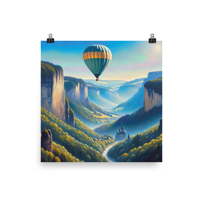Ölgemälde einer ruhigen Szene in Luxemburg mit Heißluftballon und blauem Himmel - Poster berge xxx yyy zzz 30.5 x 30.5 cm