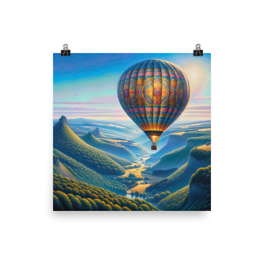 Ölgemälde einer ruhigen Szene mit verziertem Heißluftballon - Poster berge xxx yyy zzz 30.5 x 30.5 cm