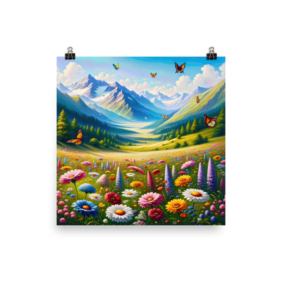 Ölgemälde einer ruhigen Almwiese, Oase mit bunter Wildblumenpracht - Poster camping xxx yyy zzz 30.5 x 30.5 cm