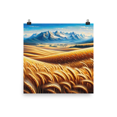 Ölgemälde eines weiten bayerischen Weizenfeldes, golden im Wind (TR) - Poster xxx yyy zzz 30.5 x 30.5 cm