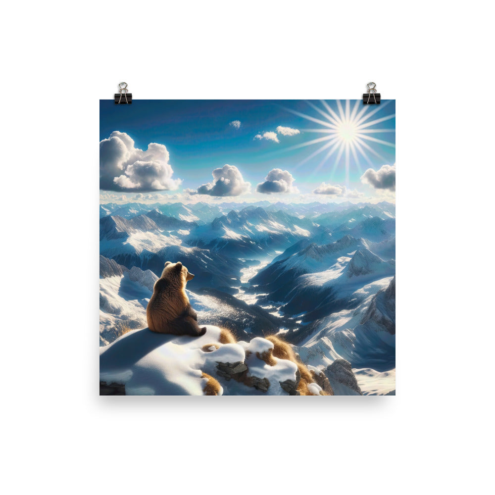 Foto der Alpen im Winter mit Bären auf dem Gipfel, glitzernder Neuschnee unter der Sonne - Poster camping xxx yyy zzz 30.5 x 30.5 cm