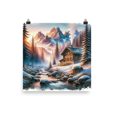 Aquarell einer Alpenszene im Morgengrauen, Haus in den Bergen - Poster berge xxx yyy zzz 30.5 x 30.5 cm