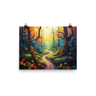 Wald und Wanderweg - Bunte, farbenfrohe Malerei - Poster camping xxx 30.5 x 40.6 cm