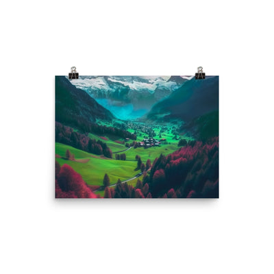 Berglandschaft und Dorf - Fotorealistische Malerei - Poster berge xxx 30.5 x 40.6 cm