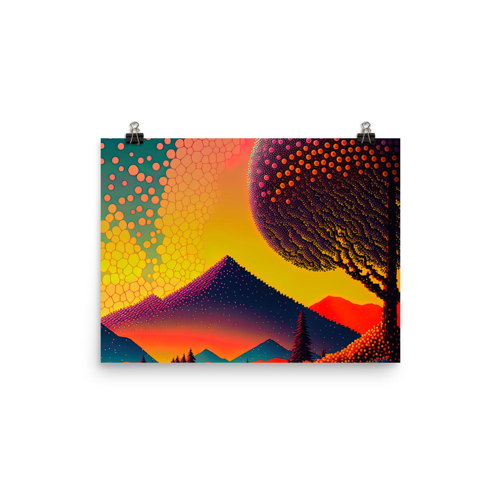 Berge und warme Farben - Punktkunst - Poster berge xxx 30.5 x 40.6 cm