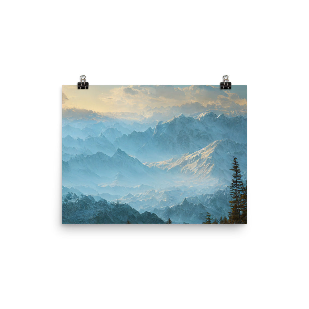 Schöne Berge mit Nebel bedeckt - Ölmalerei - Poster berge xxx 30.5 x 40.6 cm