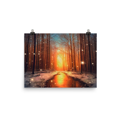 Bäume im Winter, Schnee, Sonnenaufgang und Fluss - Poster camping xxx 30.5 x 40.6 cm