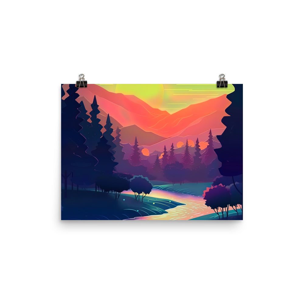 Berge, Fluss, Sonnenuntergang - Malerei - Poster berge xxx 30.5 x 40.6 cm