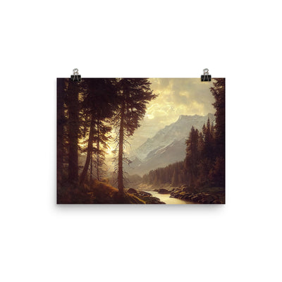 Landschaft mit Bergen, Fluss und Bäumen - Malerei - Poster berge xxx 30.5 x 40.6 cm