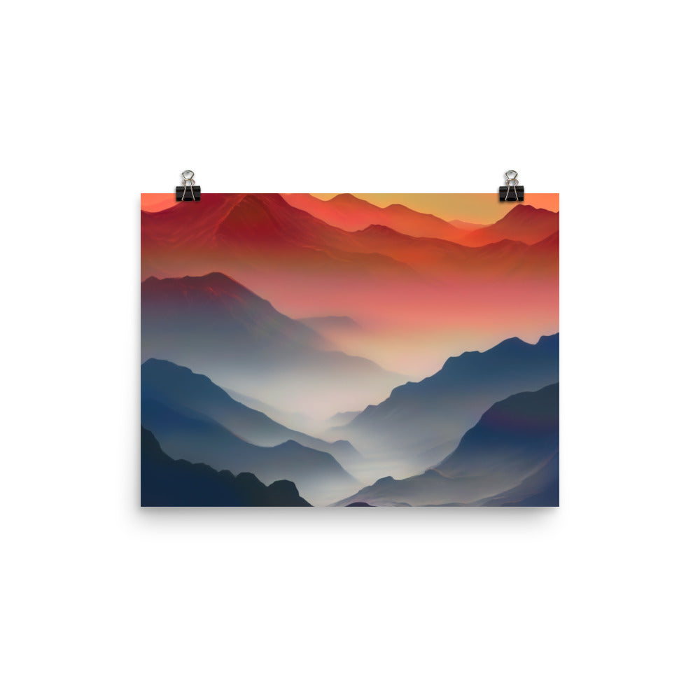 Sonnteruntergang, Gebirge und Nebel - Landschaftsmalerei - Poster berge xxx 30.5 x 40.6 cm